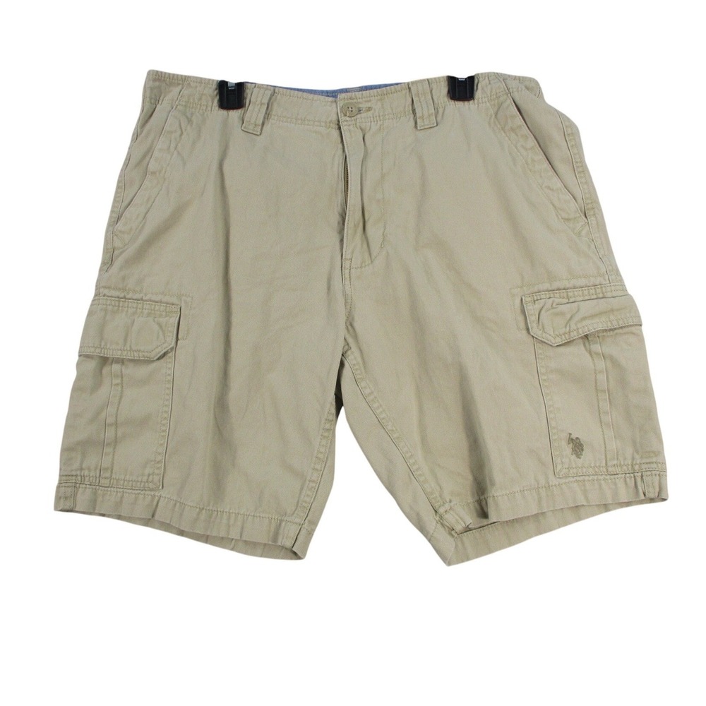US Polo Assn Mens Khaki Cargo Shorts Tan Size 38 Cotton Twill Utility‎ Casual